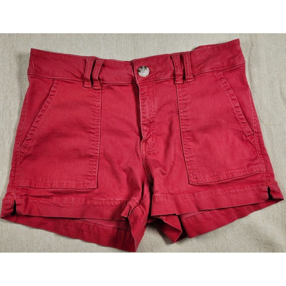 BKE Buckle Red Utility Shorts High Rise Stretch Summer Casual Women Gorpcore 28